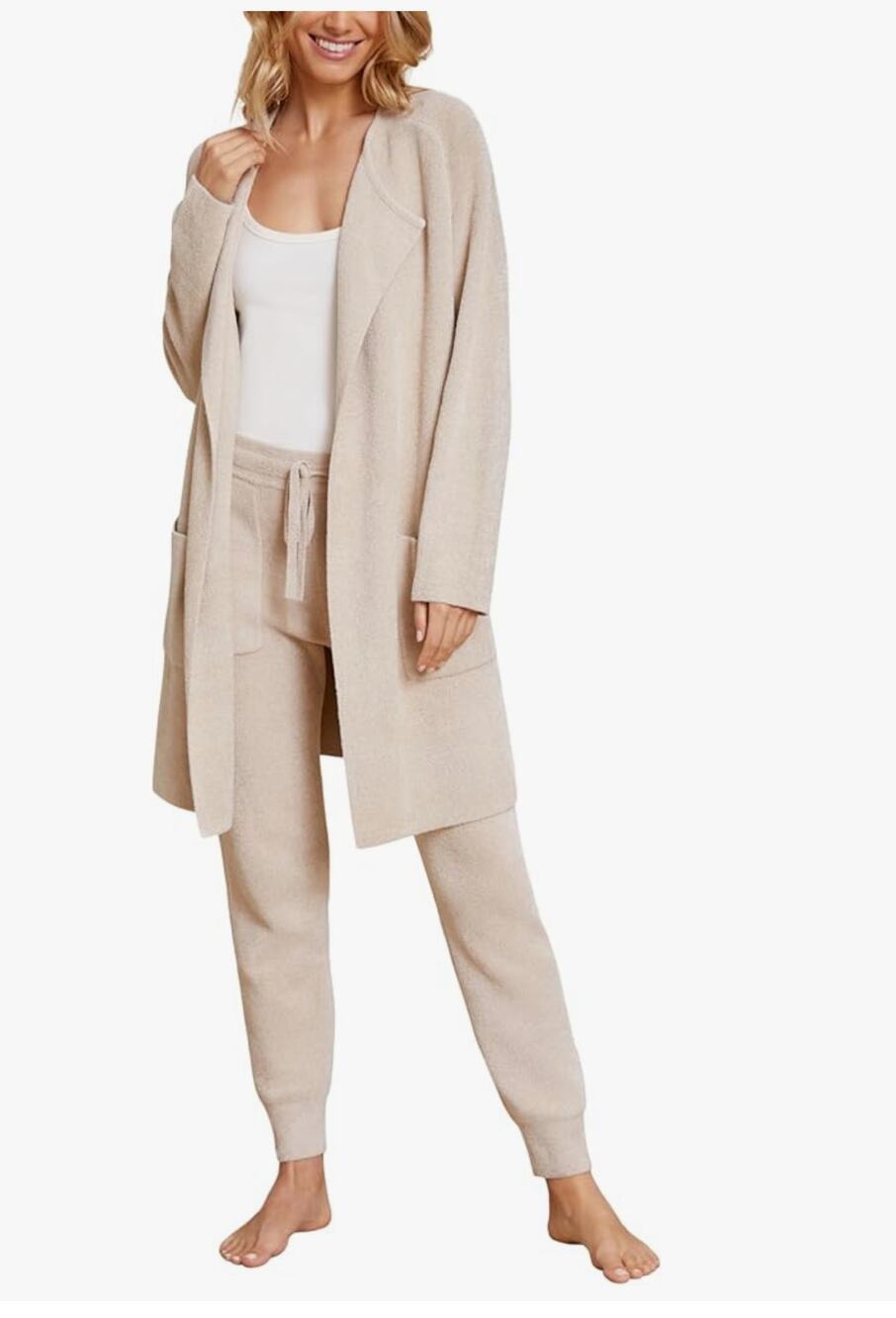 Barefoot Dreams Wide Collar Ultra Lite Jacket Duster Sand Dollar M